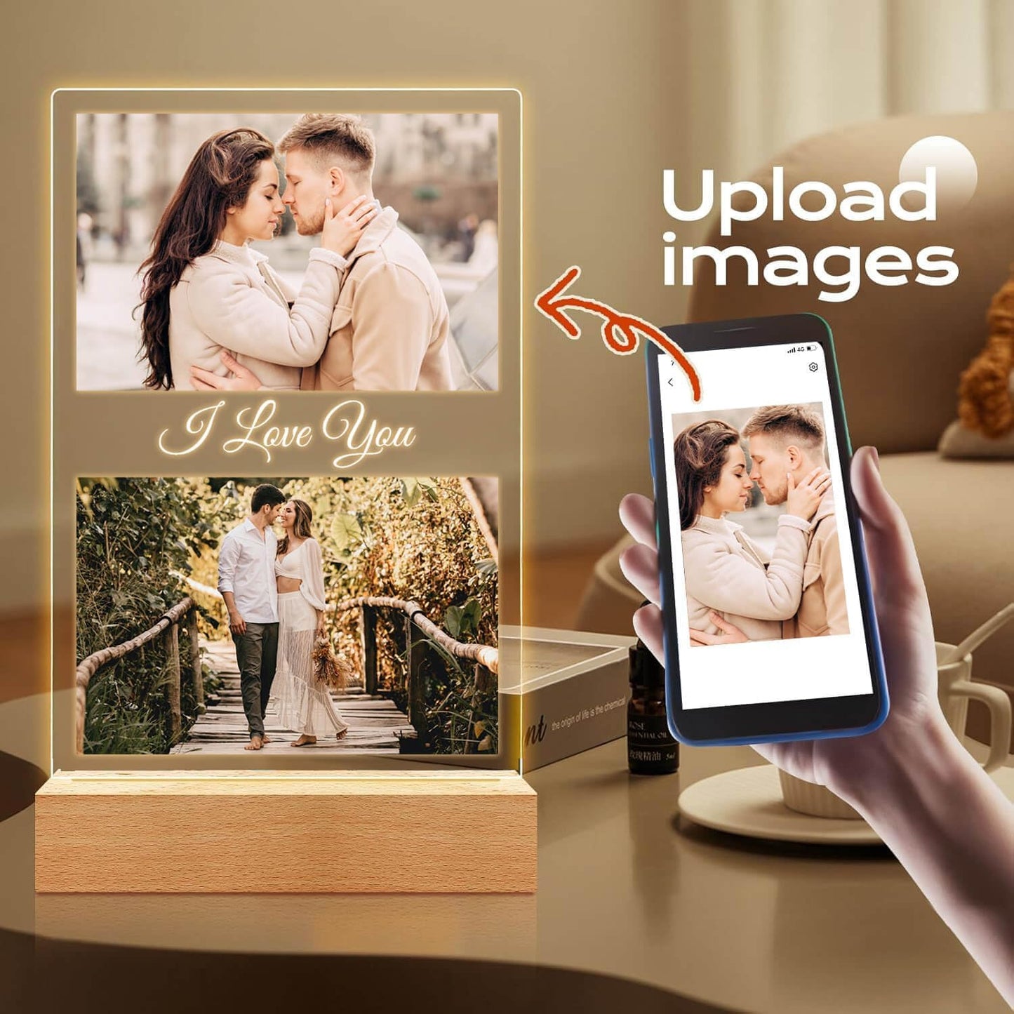 Custom Picture Frame with Photo, Customized Picture Frames with Night Light, Custom Photo Frame, Personalized Valentines Day Gifts for Her Him Women Men