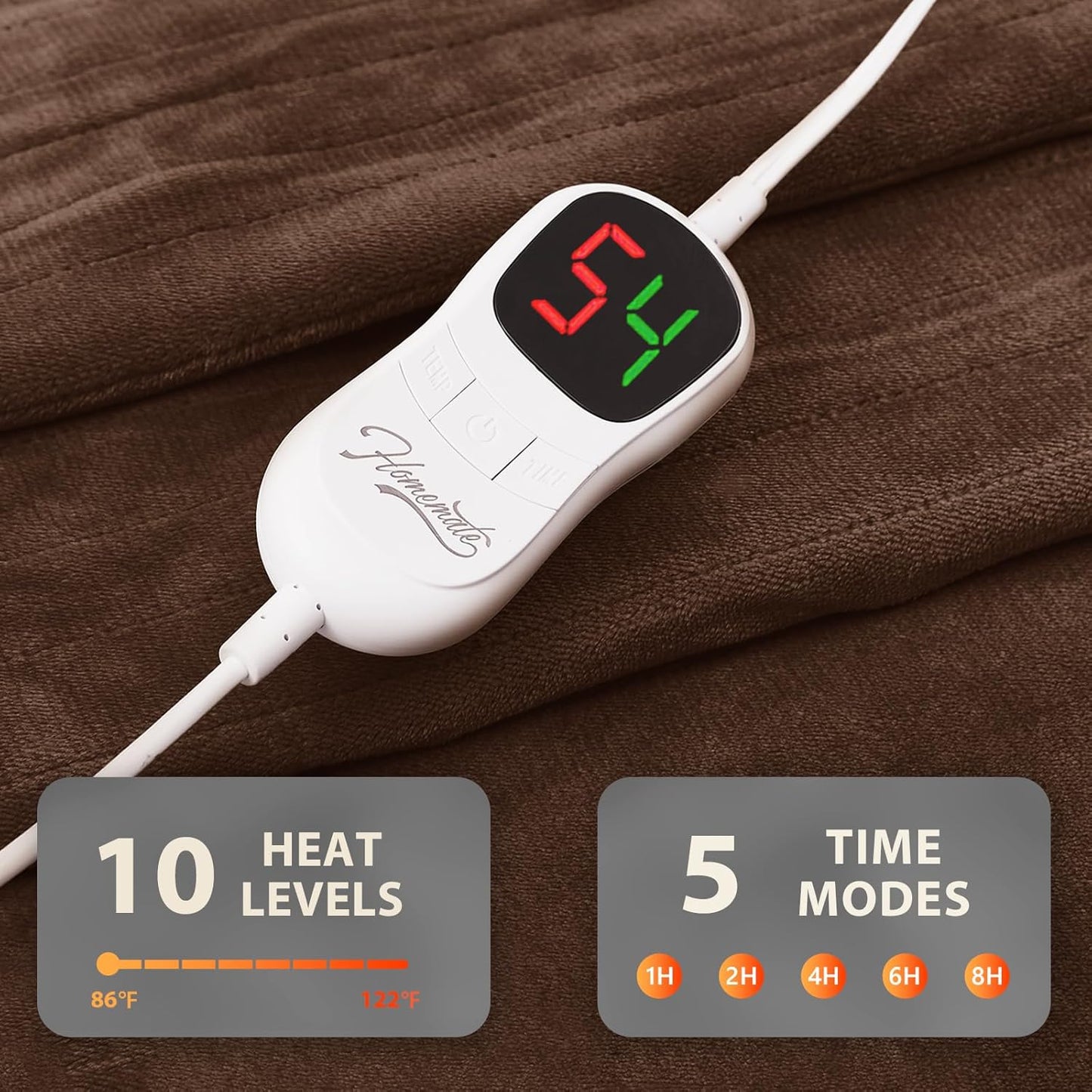 Homemate Electric Heated Blanket King Size - 100"x90" Heating Blanket King Size Dual Control 1/2/4/6/8 Hours Auto-Off 10 Heat Level Over-Heat Protection Flannel Sherpa ETL Certification