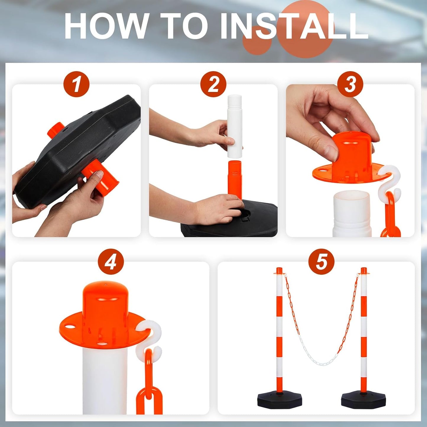 Amylove 9 Packs Traffic Delineator Post Cone with Base, Traffic Cones Safety Cones Caution Cones Plastic Stanchion Chain Safety Barriers with 6.6 Feet Link Chain and S Hooks for Parking Lot (Orange)