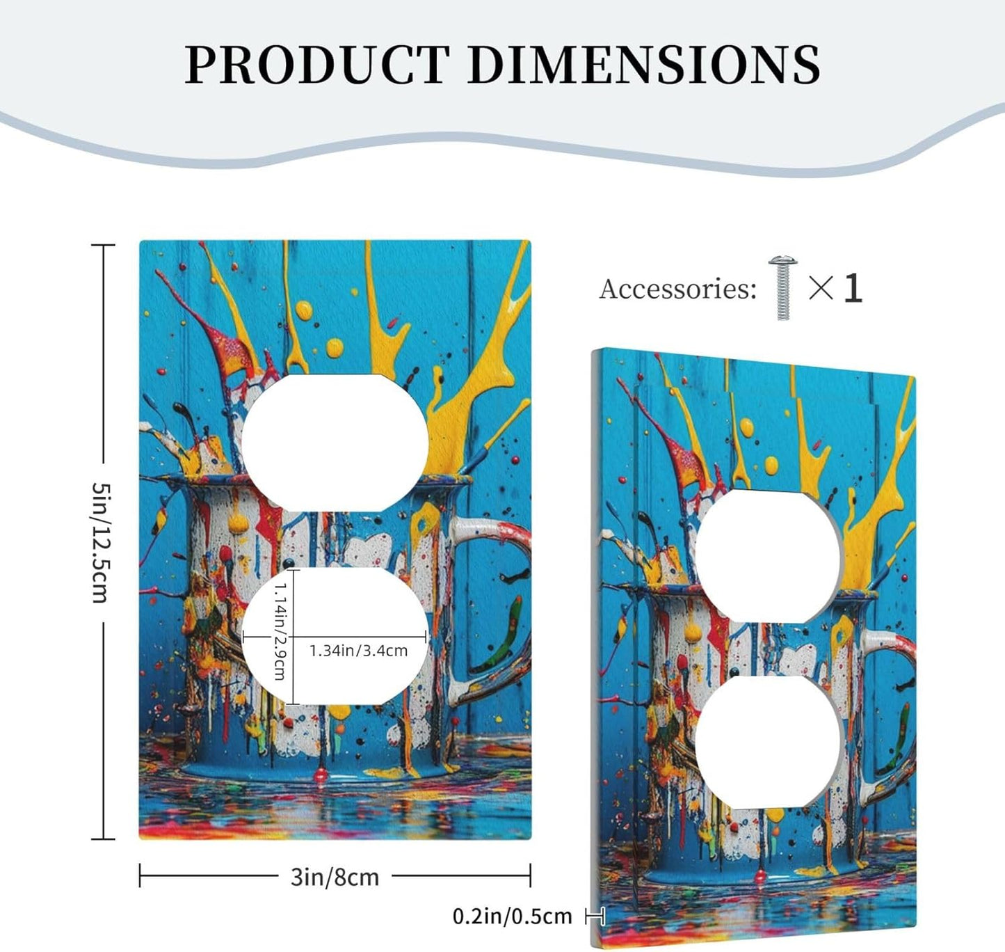 Decorative Outlet Covers Colorful Paint Splatters Blue Wood Plank 1 Gang Duplex Light Switch Cover Plate Wall Plates for Electrical Outlets Switchplate Faceplate