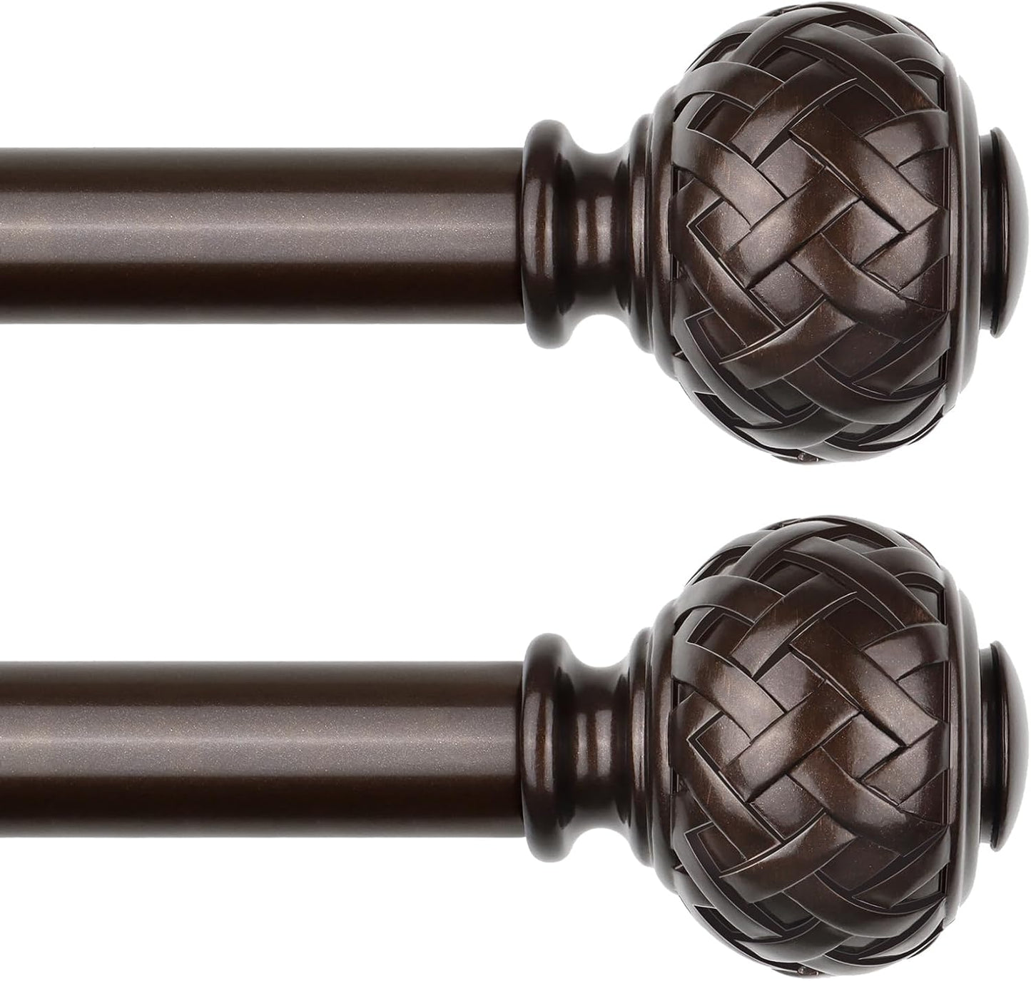 TONIAL 2 Pack Bronze Curtain Rod 32 to 86 Inches, 7/8 Adjustable Curtain Rods for Windows 20 to 82 Inches, Splicing Drapery Rods Heavy Duty with Netted Texture Finials