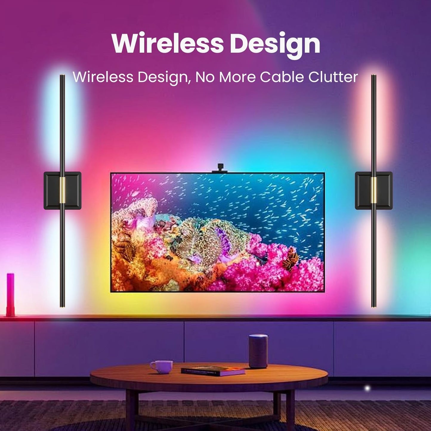 Modern RGB Wall Sconces Set of 2, Battery Operated Color Changing LED, 10,000mAh Manual Remote Control, 350° Rotatable Matte Black/Gold, No Wiring for Gaming Room, Bedroom, Party Decor