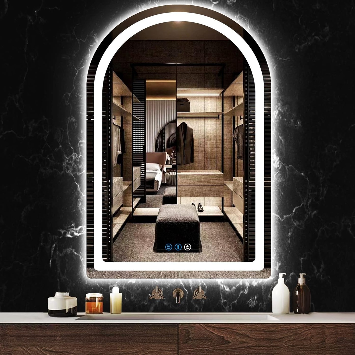 THEKLA 20 x 30 Inch LED Arched Mirror with Lights Memory 3 Color Adjustable Brightness Frontlight Arch Lighted Vanity Mirror for Bathroom Wall TableTop AntiFog 30" Bathroom Smart Arch Light up Mirrors