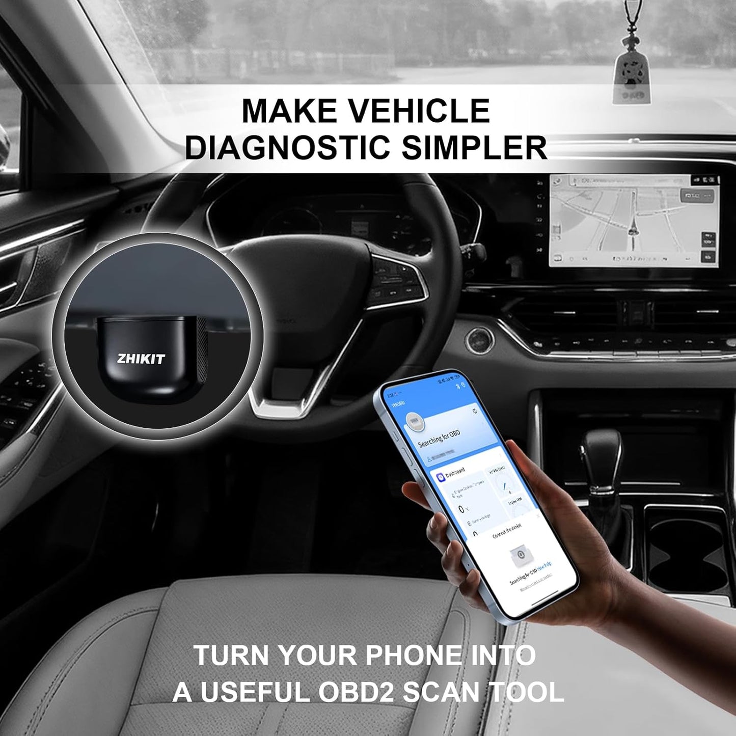 OBD2 Scanner Bluetooth for iPhone/Android -Wireless OBDⅡ Atuo Diagnostic Tool-Supports OBD2 Compliant Vehicles 1996 and Newer