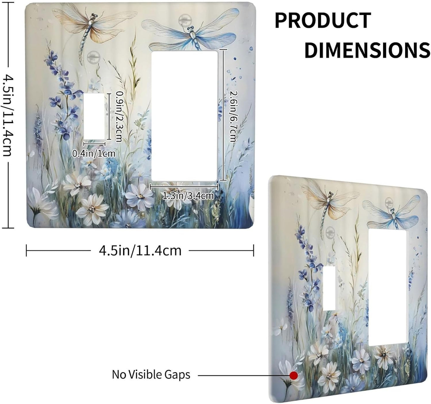 Decorative Outlet Covers Watercolor Dragonfly Blue Wihte Flower 2 Gang Light Switch Cover Plate Single Toggle 1 Rocker Wall Plates for Electrical Outlets Switch Plate Covers for Bedroom Decor