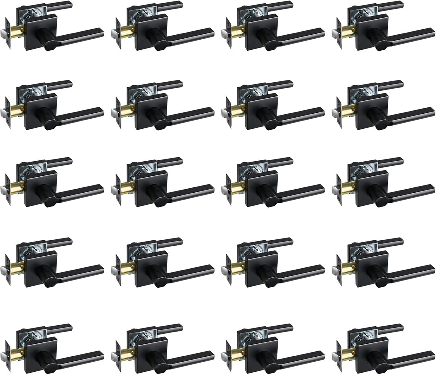 Passage Door Lever (No Lock), Heavy Duty Interior Square Handle for Hallway and Closet, Matte Black, Reversible for Right&Left Handed, 20Packs