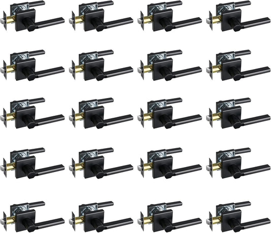 Passage Door Lever (No Lock), Heavy Duty Interior Square Handle for Hallway and Closet, Matte Black, Reversible for Right&Left Handed, 20Packs