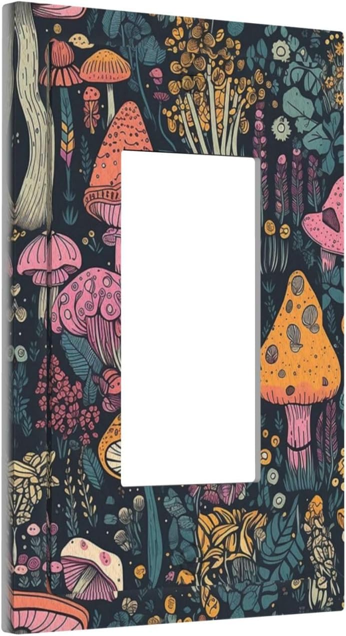 Decorative Light Switch Cover Multicolored Mushrooms Colorful Plant Single Rocker Personalized Wall Plate Switchplate 1 Gang Outlet Covers Decora Light Switch Plate for Home Decor