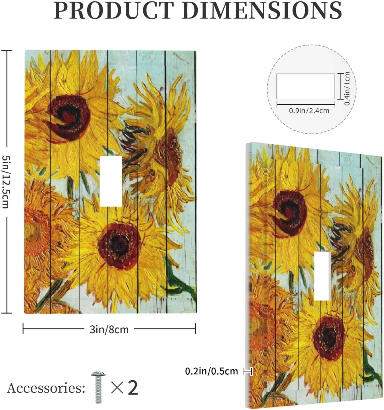Decorative Light Switch Cover Sunflowers Oil Paintings Wood Floral 1 Gang Single Toggle Device Electrical Faceplate Switchplates Decorator Outlet Wall Plate For Farmhouse Bed Room Decor