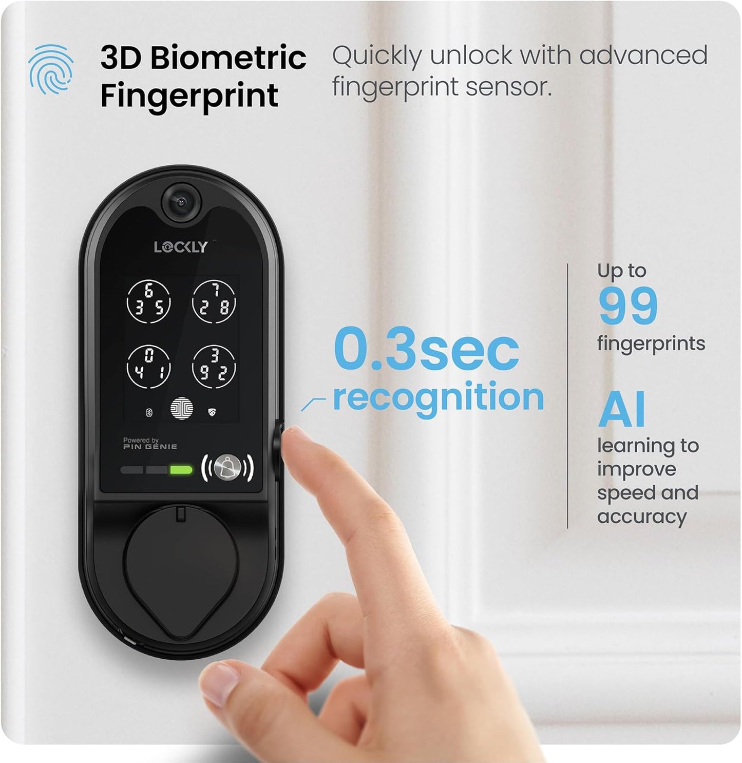 Lockly Vision Smart Lock, HD Video Doorbell Smart Locks for Front Door, Fingerprint Door Lock, Touchscreen Keypad, App Control, No Monthly Fee, Auto Lock - Matte Black
