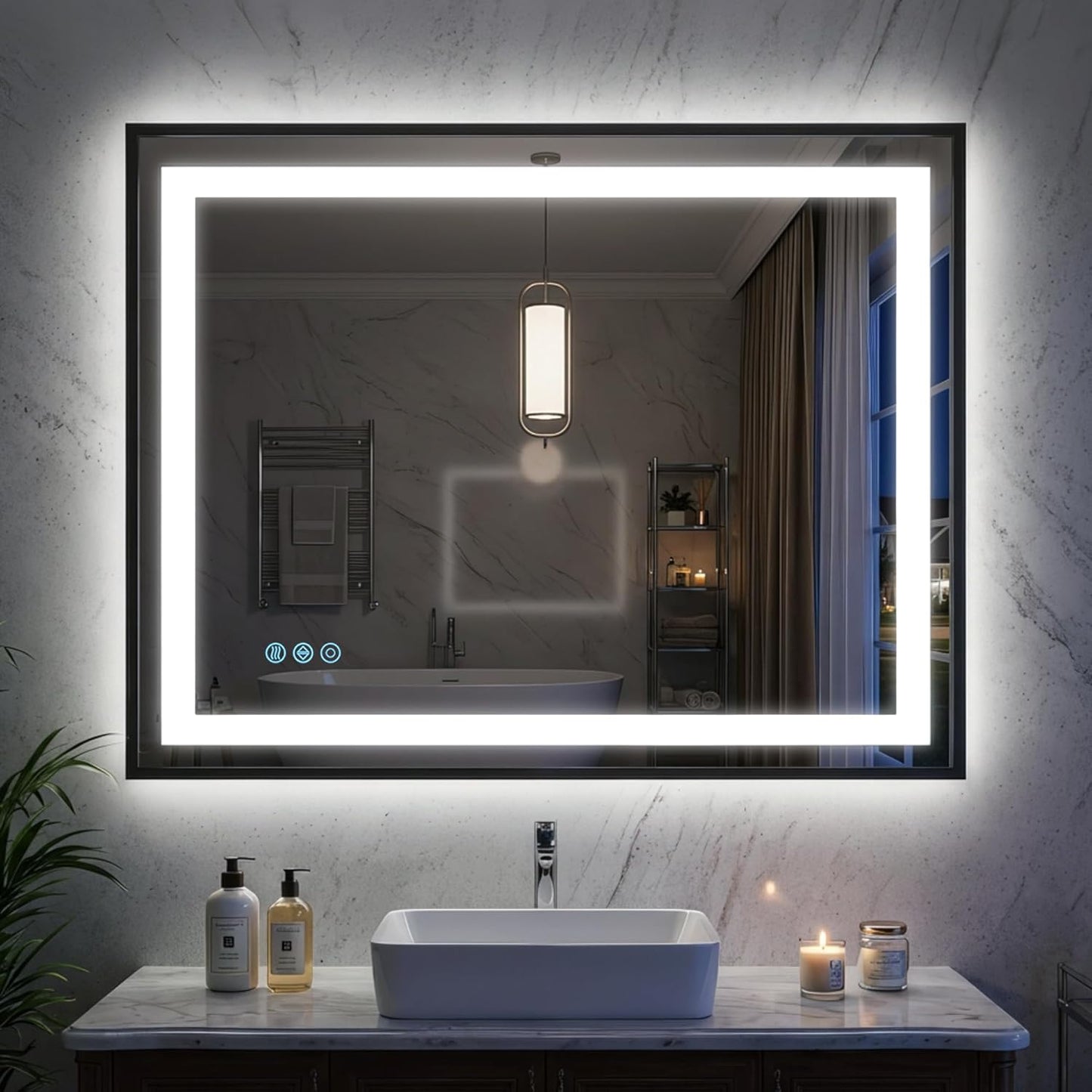 Antok 30X36 LED Bathroom Mirror with Lights, Vanity Mirror for Wall with Black Frame, Touch Control, Anti-Fog, Dimmable Lights, Shatter-Proof, Memory Function, Wall-Mounted Vanity Mirrors