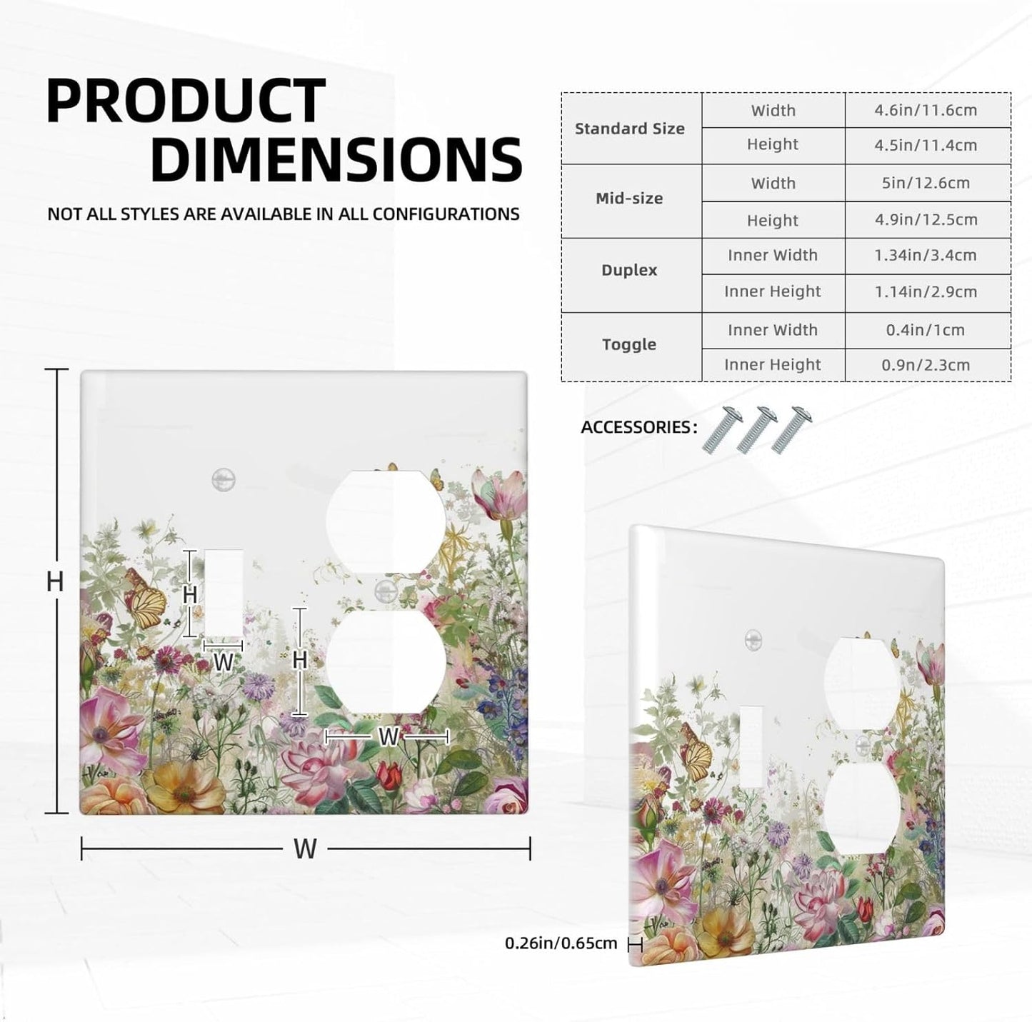 Wallplates Boho Wildflower Colorful Floral Butterfly 1 Toggle 1 Duplex Switch Plate Electrical Gfci Faceplate Decorative Light Switch Covers For Bed Room Living Room Decor