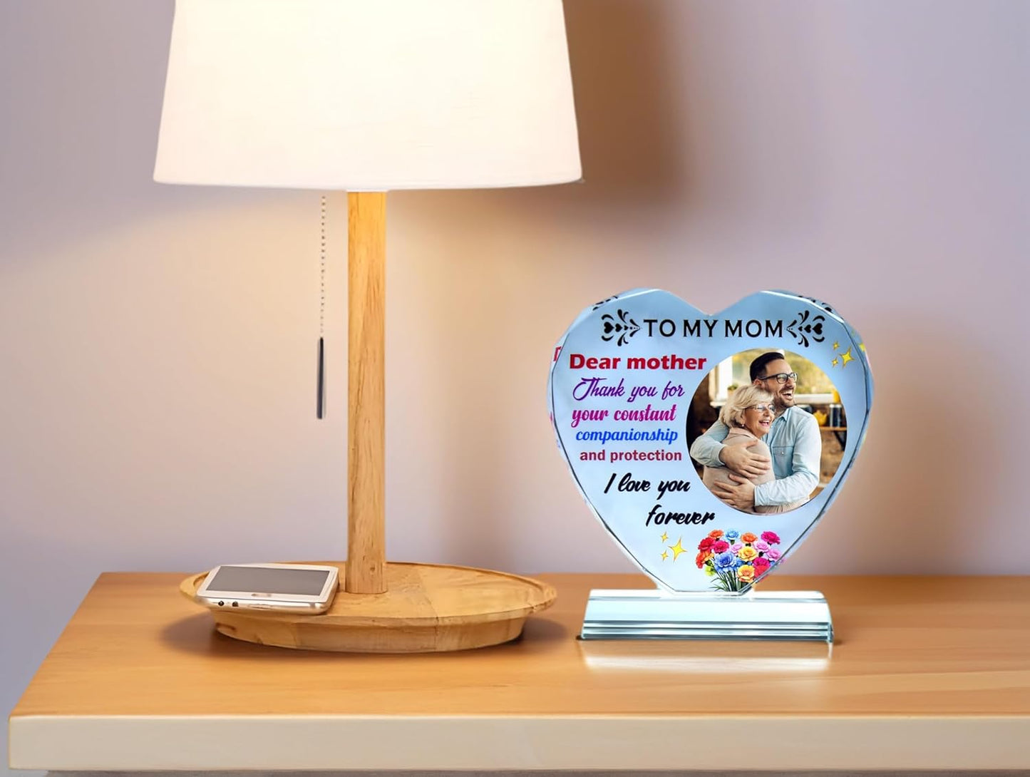 FANF&YKPY Personalized mother's gift customized heart-shaped crystal photo frame Christmas, Thanksgiving, Mother's Day, birthday gift for mom, mother, wife, women, ladies, grandmother