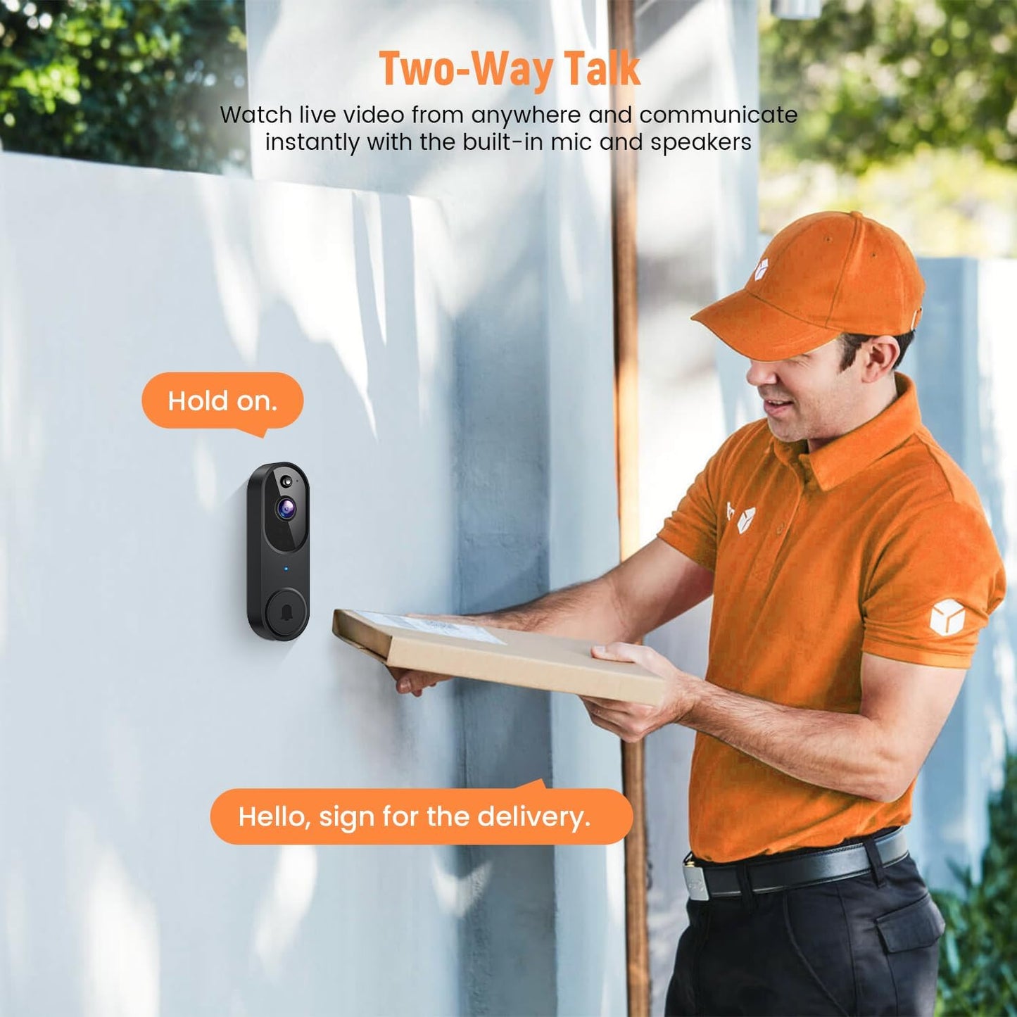 Smart Video Doorbell Camera Wireless, AI Human Detection and Instant Alerts, Night Vision, 2-Way Audio, Battery Powered, Cloud Storage Sold Seperately, 2.4G WiFi (Chime Included)
