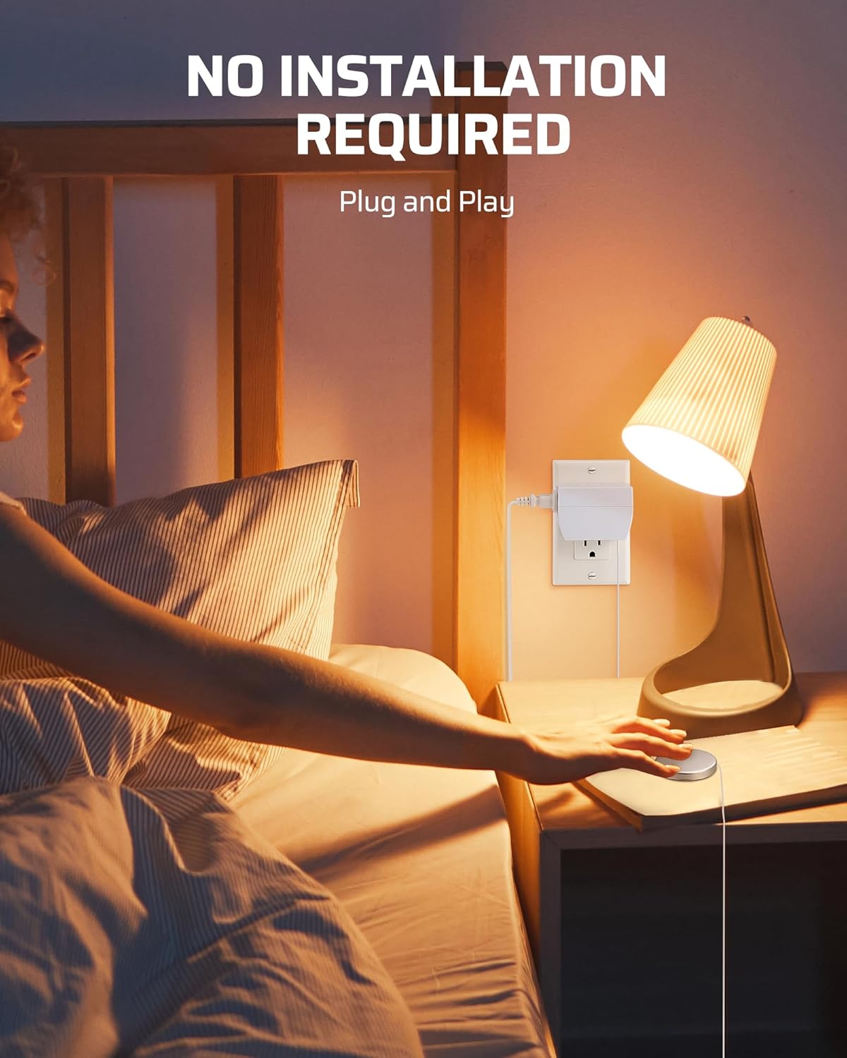 DEWENWILS 2 Pack Touch Dimmer Switch, Plug and Play Lamp Touch Control Pad, Touch Lamp Switch, Dimmable LED/CFL Lights, and Incandescent Bulbs, Dimmer Extension Cord, ETL Listed, White