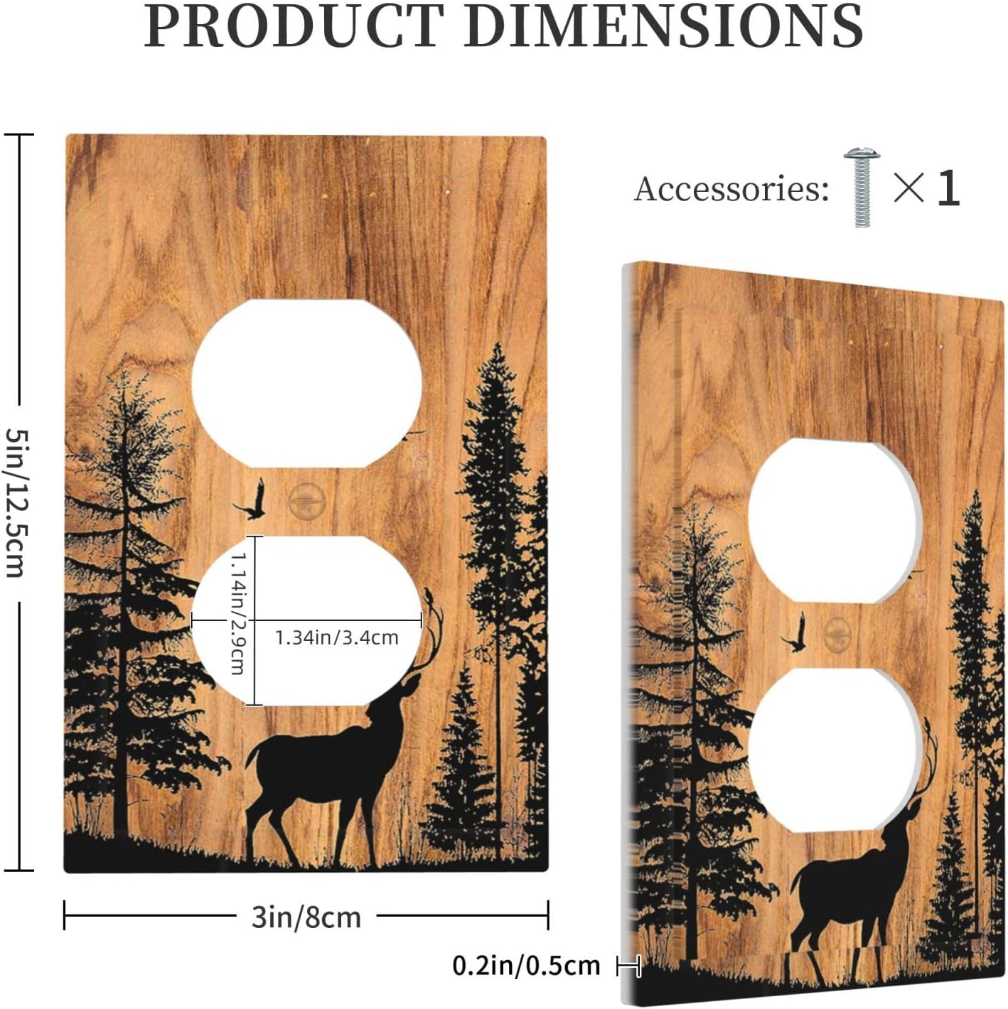 Outlet Covers Rustic Farmhouse Orange Brown Pine Tree Deer Wood Grain 1 Gang Duplex Wall Plate Decorative Switch Plates Electrical Receptacle Faceplate Light Switch Cover for living Room