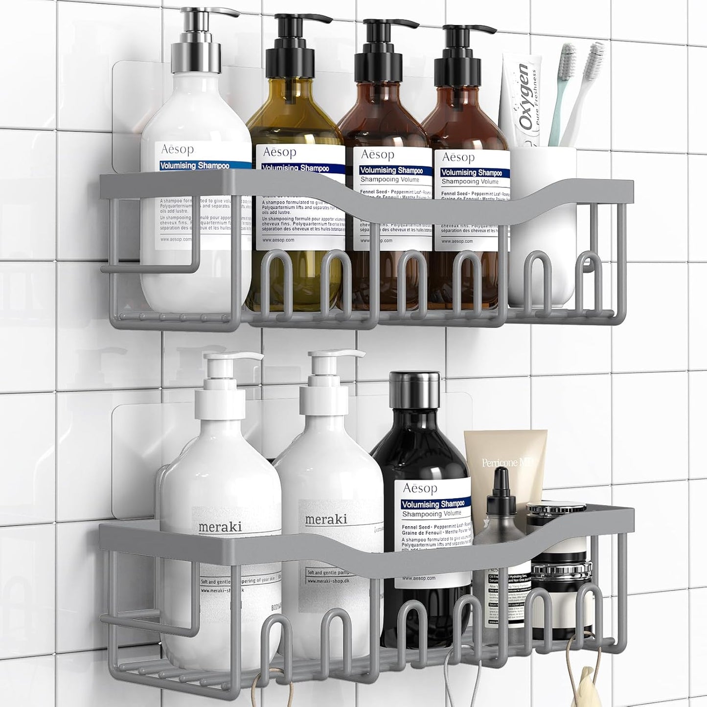 EUDELE Shower Caddy 2 Pack, Adhesive Shower Organizer for Home Decor & Kitchen Storage, No Drilling, Rustproof Stainless Steel Bathroom Shelf Organizer