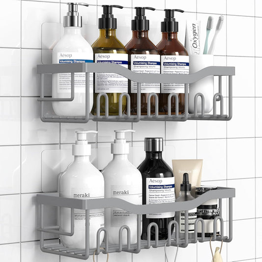 EUDELE Shower Caddy 2 Pack, Adhesive Shower Organizer for Home Decor & Kitchen Storage, No Drilling, Rustproof Stainless Steel Bathroom Shelf Organizer
