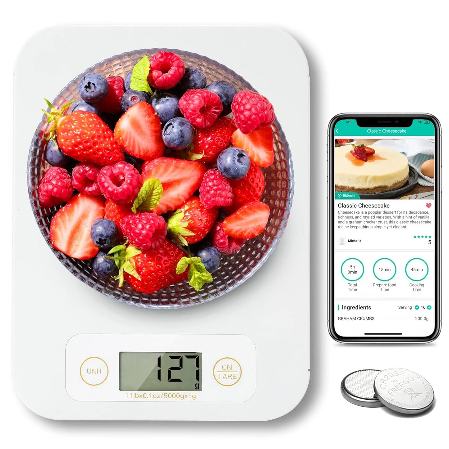 Smart Food Scale - Digital Food Scales Grams and Ounces with Nutritional Calculator, Food Scale for Weight Loss, Kitchen Scales for Food Nutrition, Calorie Scale for Diet, Keto, Diabetics 0.1oz-11lb
