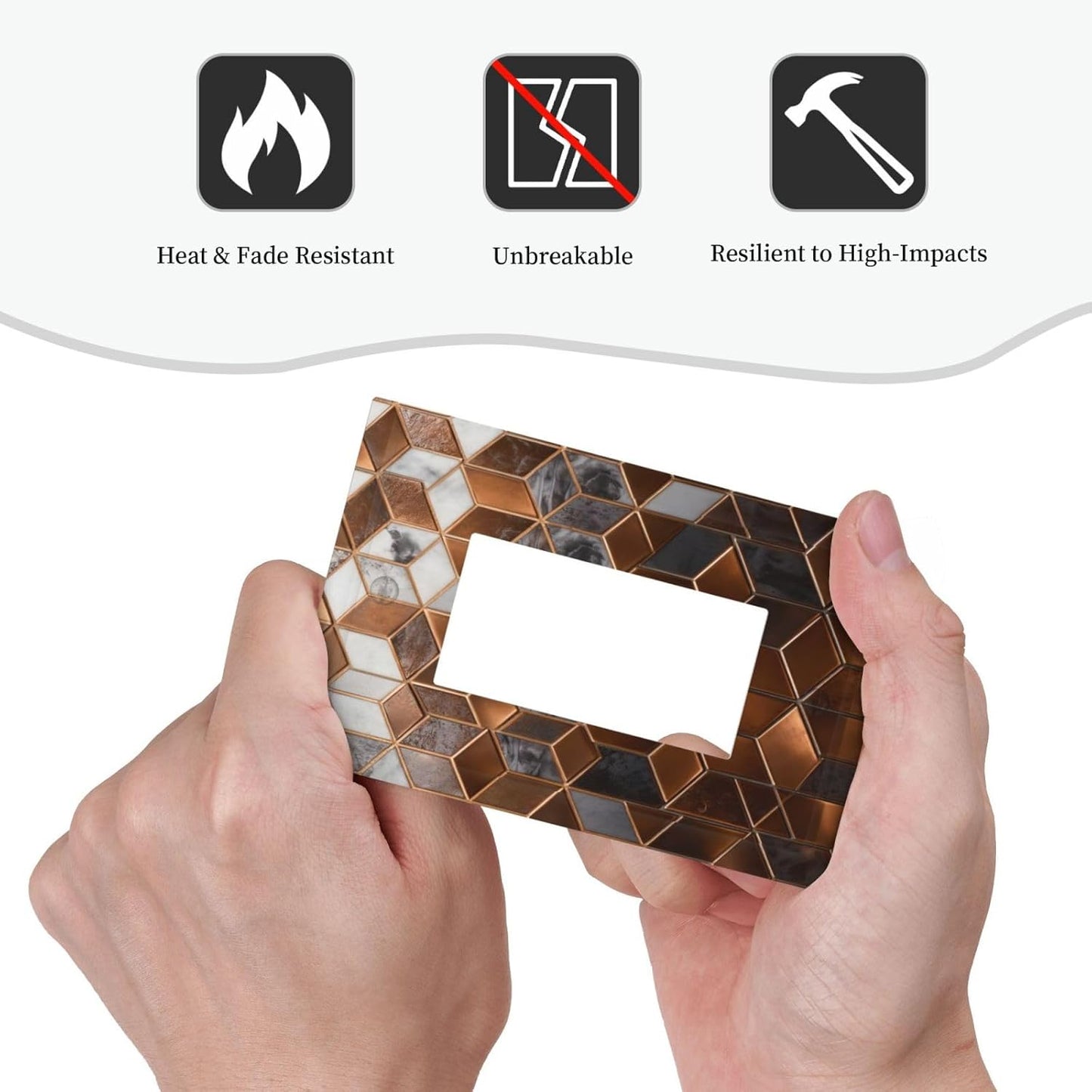 Brown Abstract Luxury Modern Geometric Cubic Marble 1 Gang Single Rocker Decorative Light Switch Covers Electrical Faceplate Switch Plates for Bathroom Kitchen Home