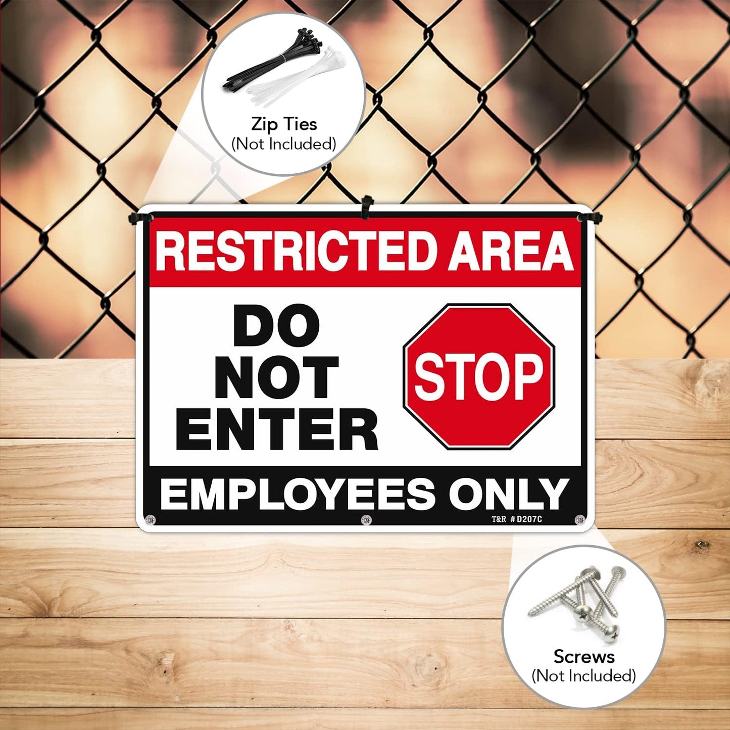 T&R Restricted Area Do Not Enter, Employees Only Sign - 4 Pack - 10 x 7 Inches Rust Free .040 Aluminum - UV Protected, Waterproof, Weatherproof and Fade Resistant - 4 Pre-drilled Holes