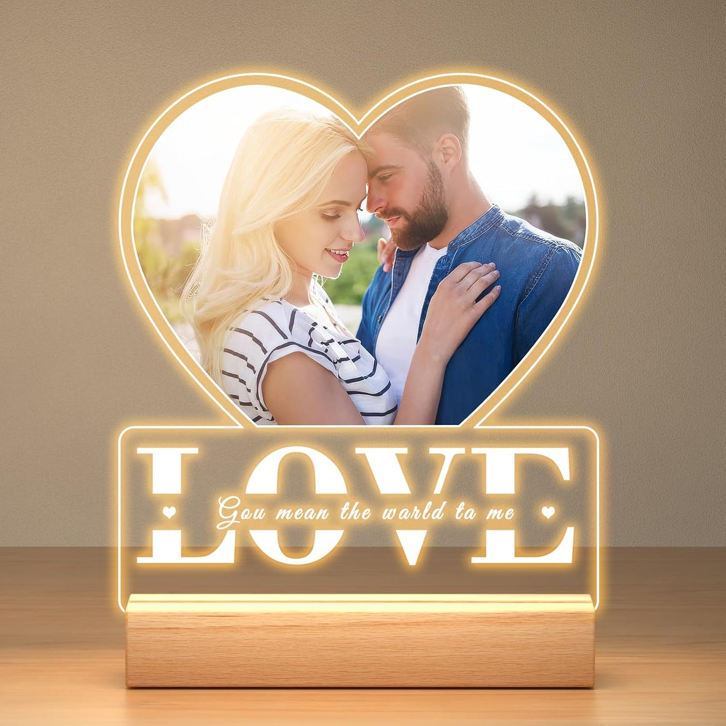 Personalized Picture Frame with Photo, Custom Photo Frame with Night Light, Customized Gifts for Girlfriend Boyfriend, Personalized Anniversary Valentines Day Gifts for Women Men Her Him Couple Wife