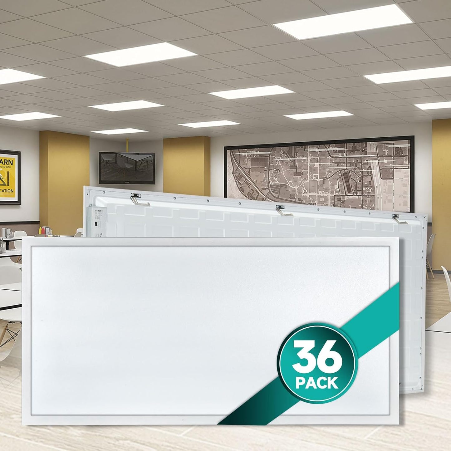36-Pack 2x4 LED Flat Panel Light Drop Ceiling Fixture, 50W 40W 30W Switchable & 3CCT Selectable (3000K/4000K/5000K), 0-10V Dimmable, 100-277Vac, ETL & DLC