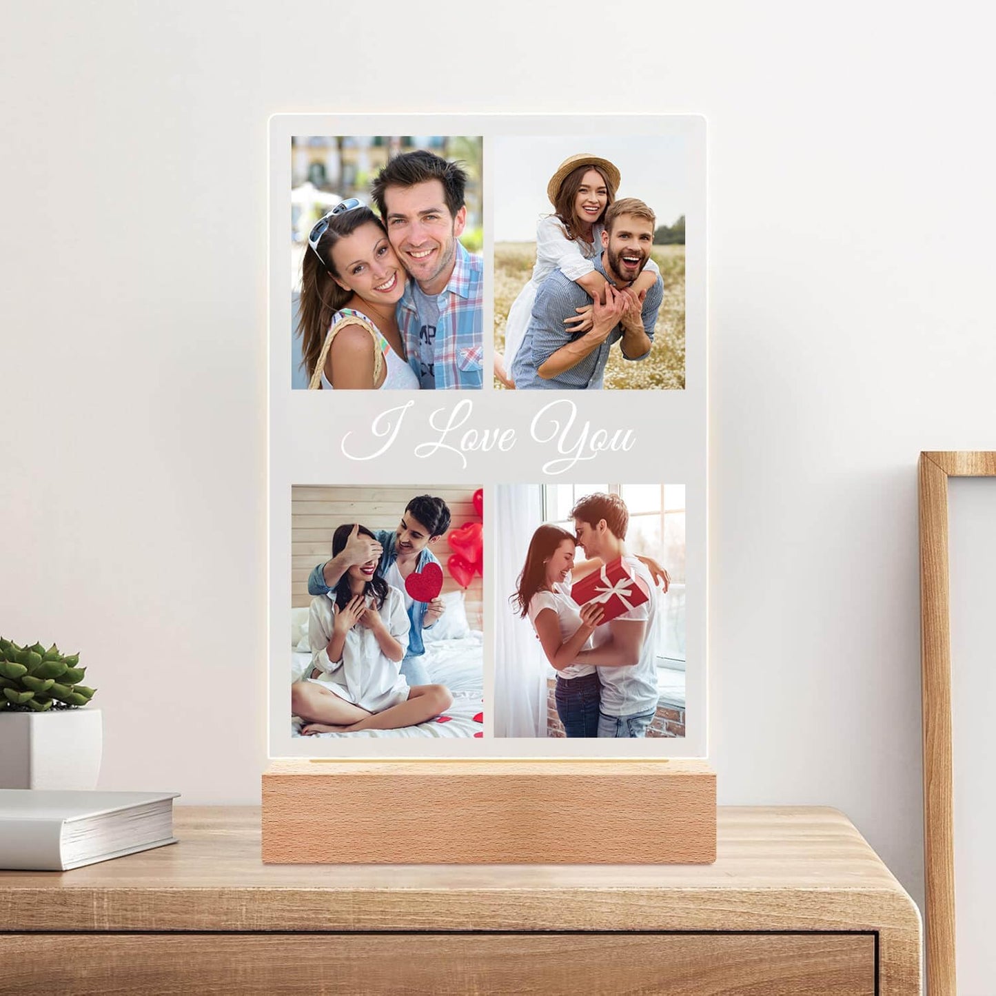 Custom Picture Frame with Photo, Customized Picture Frames with Night Light, Custom Photo Frame, Personalized Valentines Day Gifts for Her Him Women Men