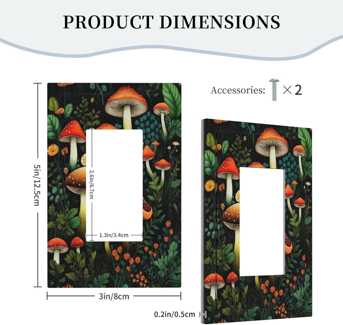 Decorative Outlet Covers Boho Red Mushroom Green Leaf Plants Floral 1 Gang Single Decora GFCI Device Light Switch Covers Plate 1 Rocker Wall Plate Jumbo Switch Cover Plate