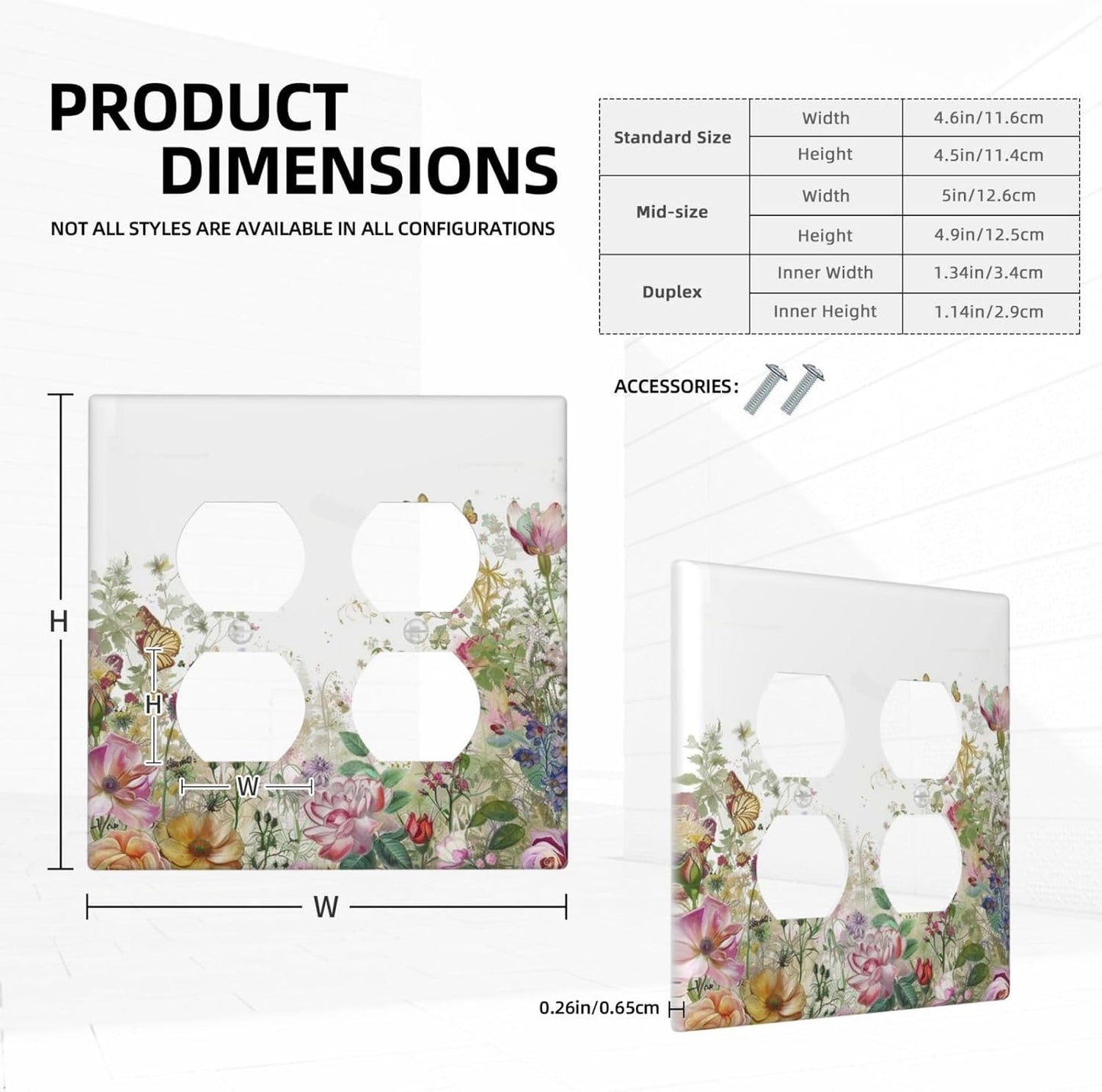 Outlet Covers Boho Wildflower Colorful Floral Butterfly 2 Gang Double Duplex Decorative Light Switch Covers Electrical Wallplates Socket Faceplate For Bed Room Living Room Decor