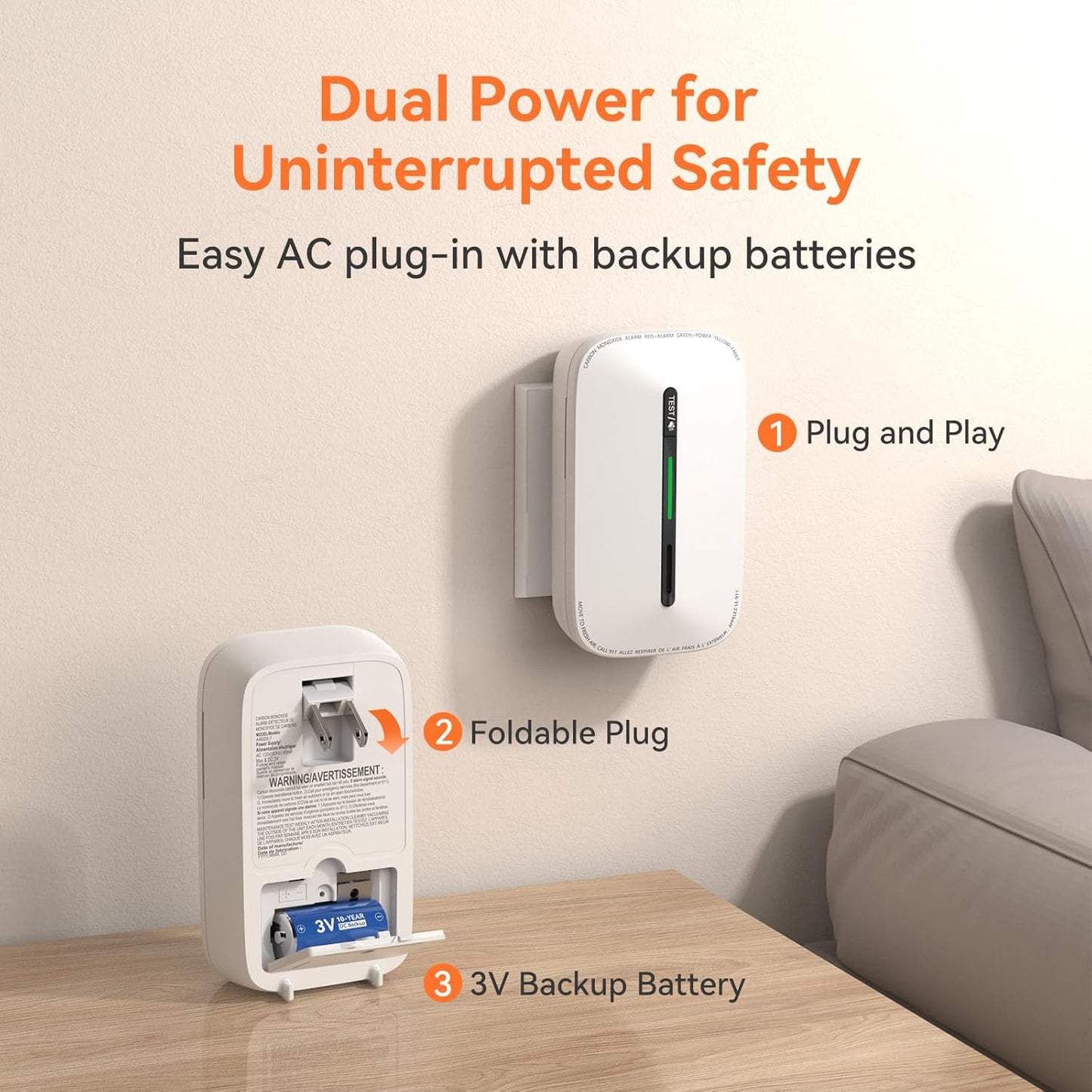 Jemay Plug in Carbon Monoxide Detector, Portable CO Detector with Battery Backup,10-Year CO Alarm with Test Mode/Temporary Muting Facility, LCD Numerical Display, 4 Packs