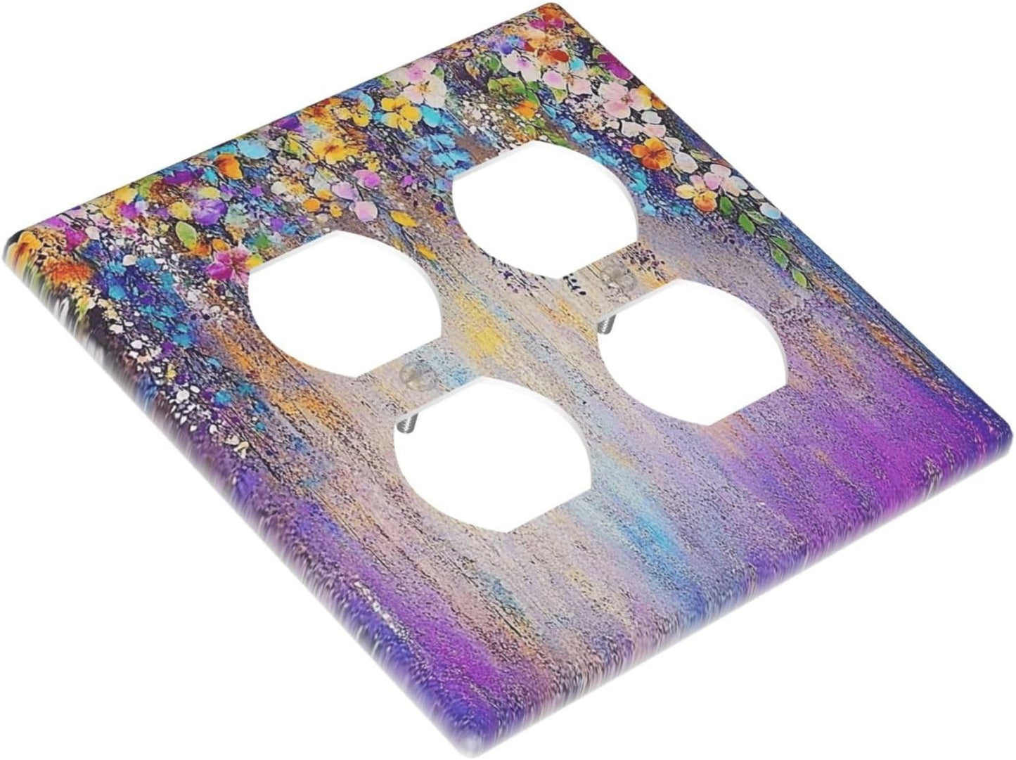 Colorful Country Flower Wildflower Floral Outlet Covers 2 Gang Double Duplex Decorative Light Switch Covers Electrical Wallplates Socket Faceplate For Bed Room Living Room Decor