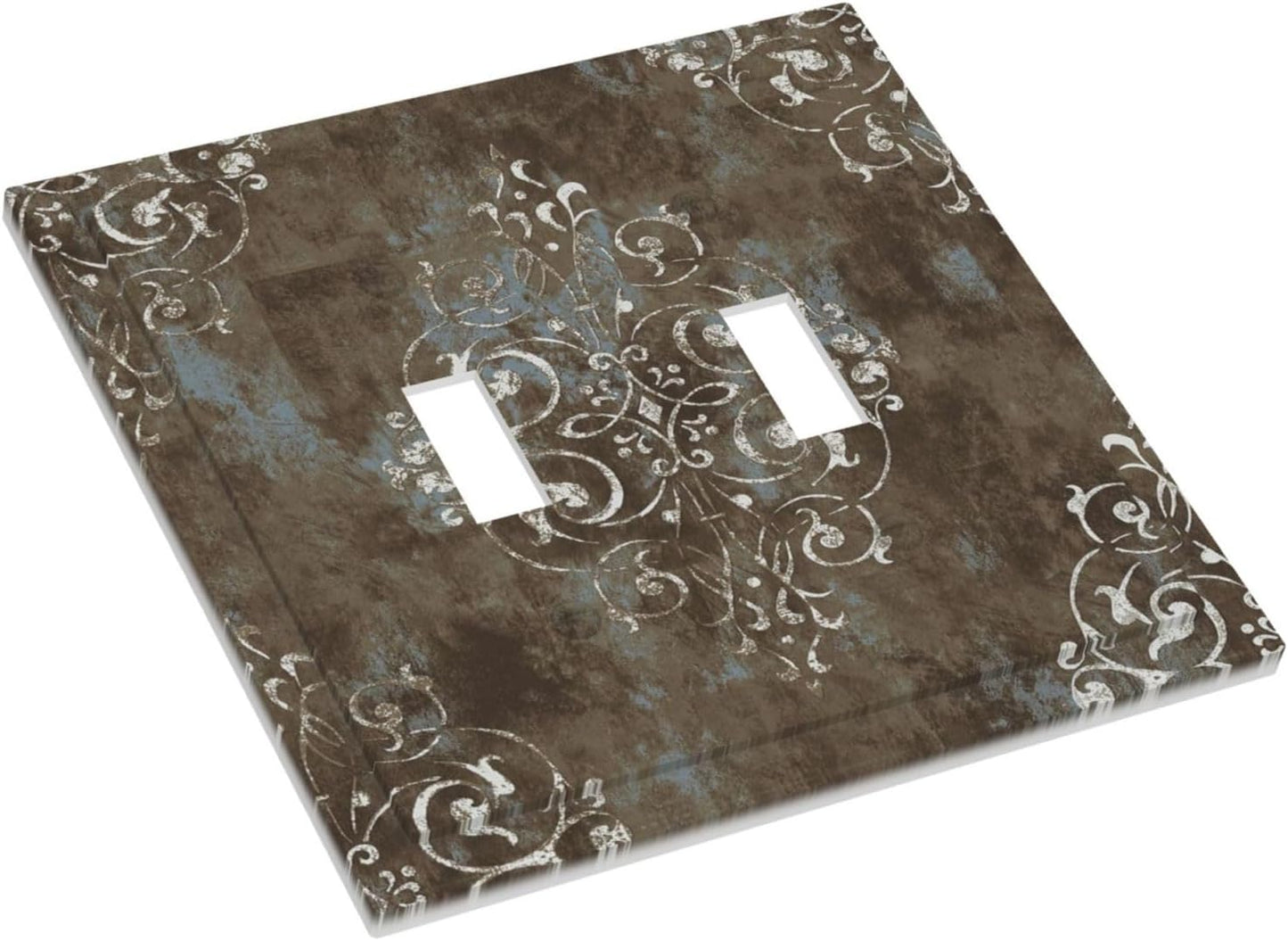 Gothic Vintage Abstract Brown Patterns Double Toggle Light Switch Covers 2 Gang Wall Plate Dual Decorative Switchplate Electrical Faceplate for Country Bathroom Bedroom Decor