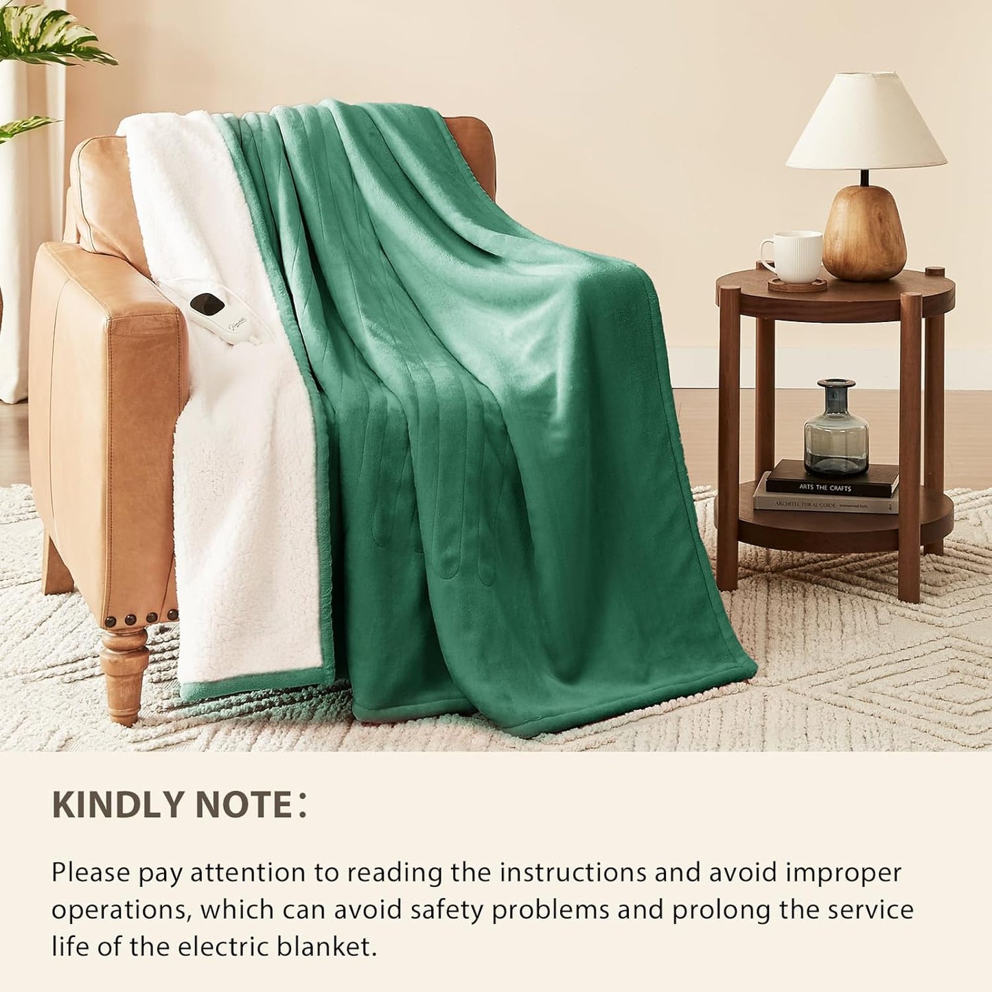 Homemate Electric Heated Blanket Queen Size - 84"x90" Heating Blanket Queen Size Dual Control 1/2/4/6/8 Hours Auto-Off 10 Heat Level Over-Heat Protection Flannel Sherpa ETL Certification