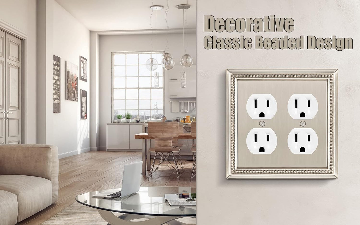 Henne Bery Sunken Pearls Heavy Duty Decorative Wall Plate Switch Plate Outlet Cover (Double Duplex, Satin Nickel)