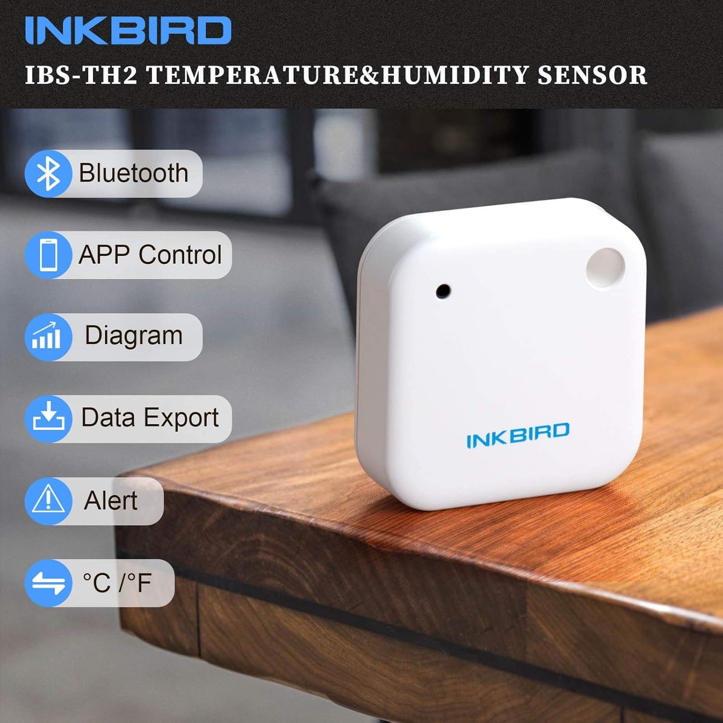 Inkbird Wireless Thermometer Humidity and Temperature Monitor, IBS-TH2 Freezer Thermometer Bluetooth Temperature Sensor Smart, with APP for Android and iOS (Temperature and Humidity Sensor)