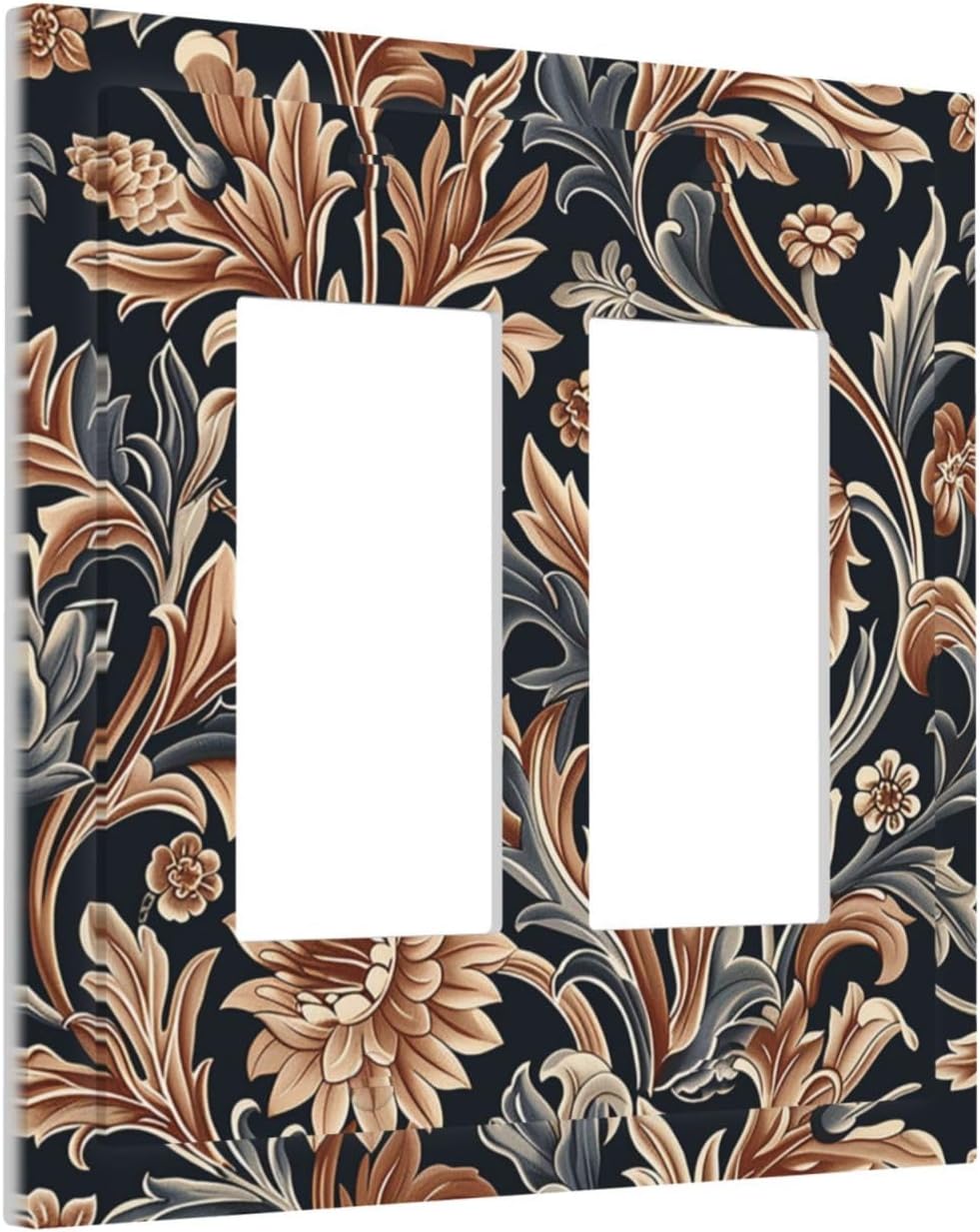Decorative Outlet Covers Vintage Grey Plant Leaves Brown Flowers 2 Gang Double GFCI Rocker Electrical Wall Panels Light Switch Cover Plate for Bedroom Home Decor