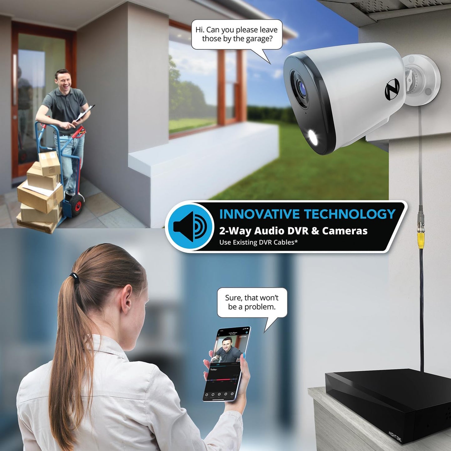 Night Owl 2-Way Audio 12 Channel DVR Video Home Security Camera System with (6) Wired 4K HD Indoor/Outdoor Deterrence Cameras and 2TB Hard Drive (Add up to 4 Wi-Fi Cameras) (6 Camera)
