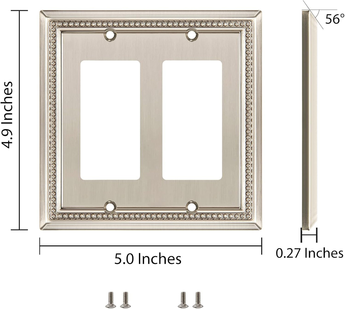 Henne Bery Sunken Pearls Heavy Duty Decorative Wall Plate Switch Plate Outlet Cover (Double Decorator, Satin Nickel)