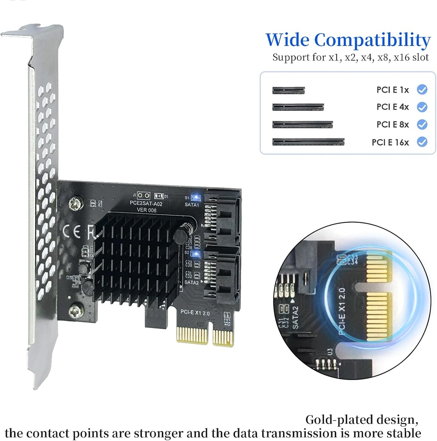 PCIe to SATA3.0 Expansion Card - ASM1061 2-Port 1X Controller | 6Gbps High-Speed Transmission | Hot-Swappable | Compatible with SSD/Mobile Hard Drives | for Windows, Mac, Linux