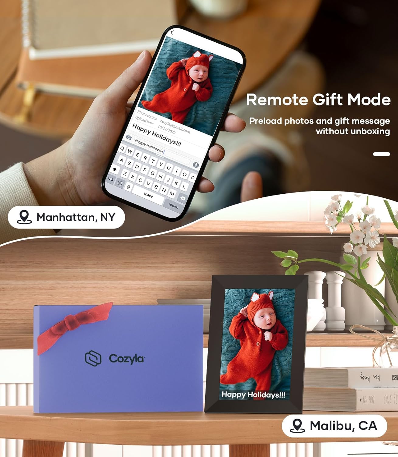 Cozyla Digital Photo Frame WiFi Smart Digital Picture Frame Free Unlimited Storage Share Photo with Family and Friend via App Email Google Photos Instagram Web Browser Photo Frame Electronic 10.1 Inch