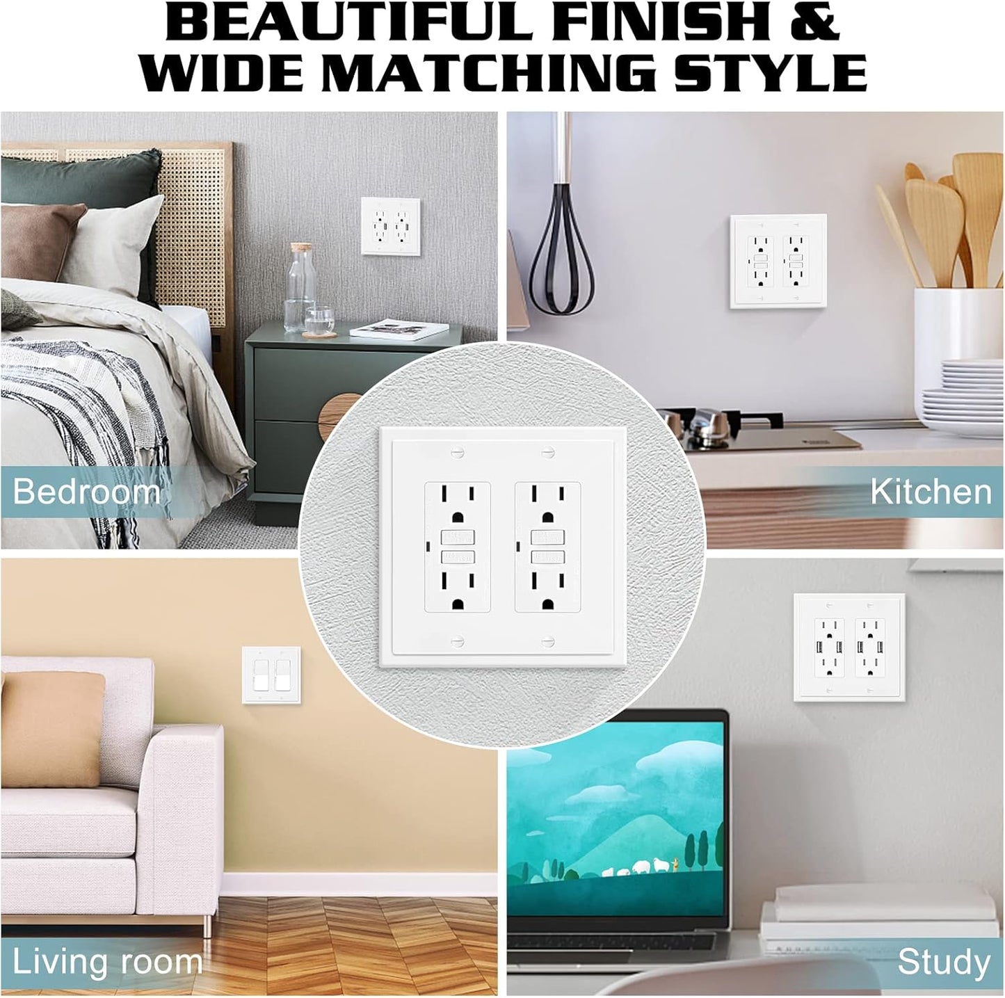 2-Gang Modern Edge Decorative Wall Plate Cover Switch Outlet Double Decorator Electrical Faceplate for Light Switches, Smart Switch, GFCI, Dimmers, Receptacle, USB Outlet (4 Pack, Double Decorator)