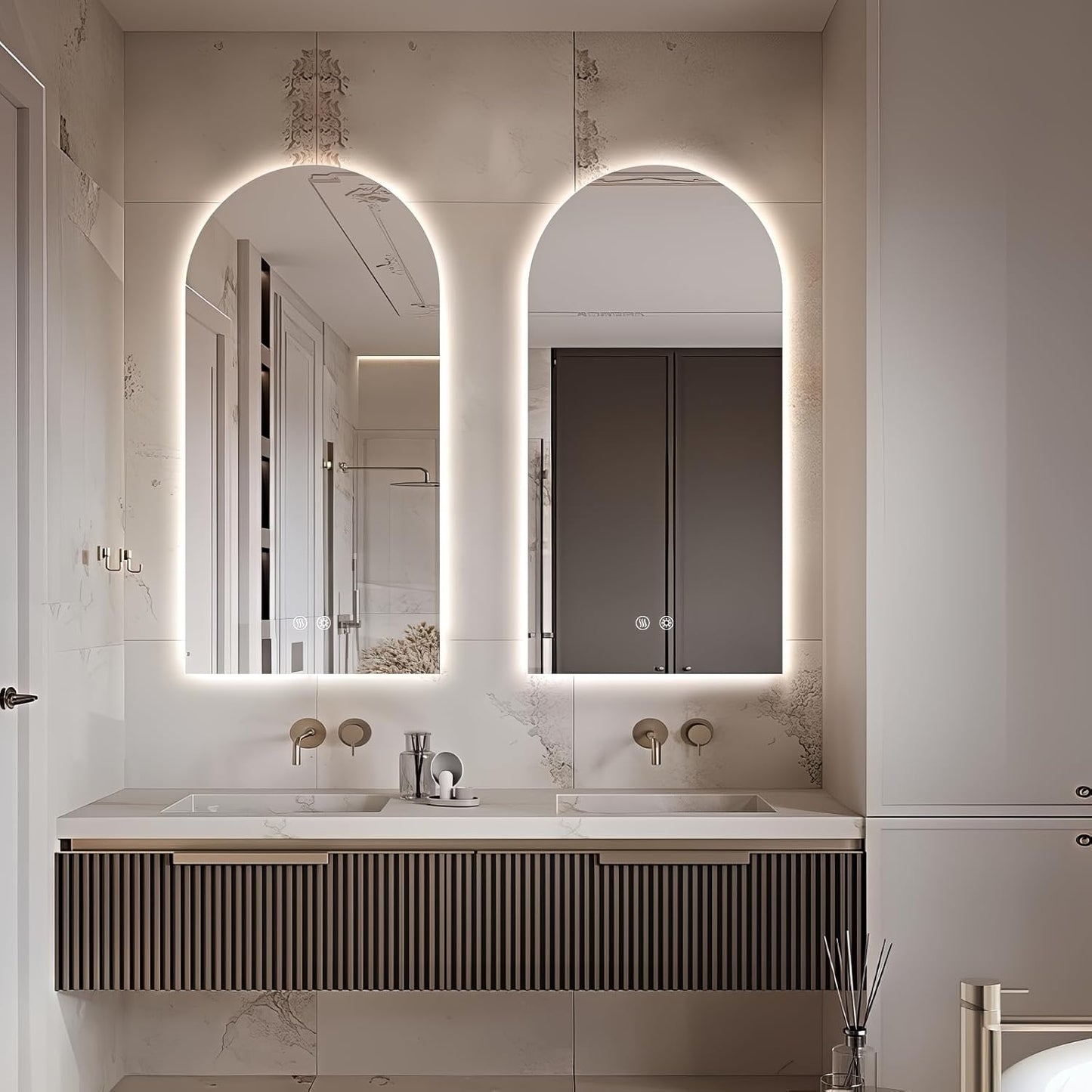 Niccy Arched LED Bathroom Mirror, 48x24 Inch Arch Frameless Backlit Mirrors for Wall Arched Lighted Vanity Mirrors Defogger and 3 Color, Explosion-Proof, HD Glass and IP65 Waterproof