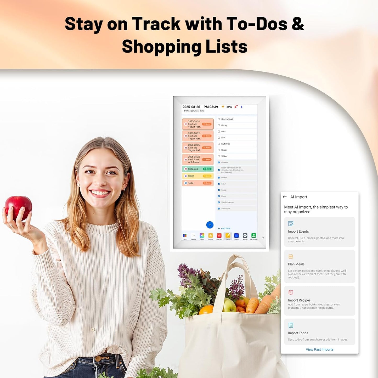 Digital Calendar 15.6" Smart Calendar&Chore Chart, 1920*1080 Interactive Touchscreen Electronic Calendar for Family Schedules, 64GB Wifi Meal Planner, Wall&Desk Mountable, 2025 Calendar-White