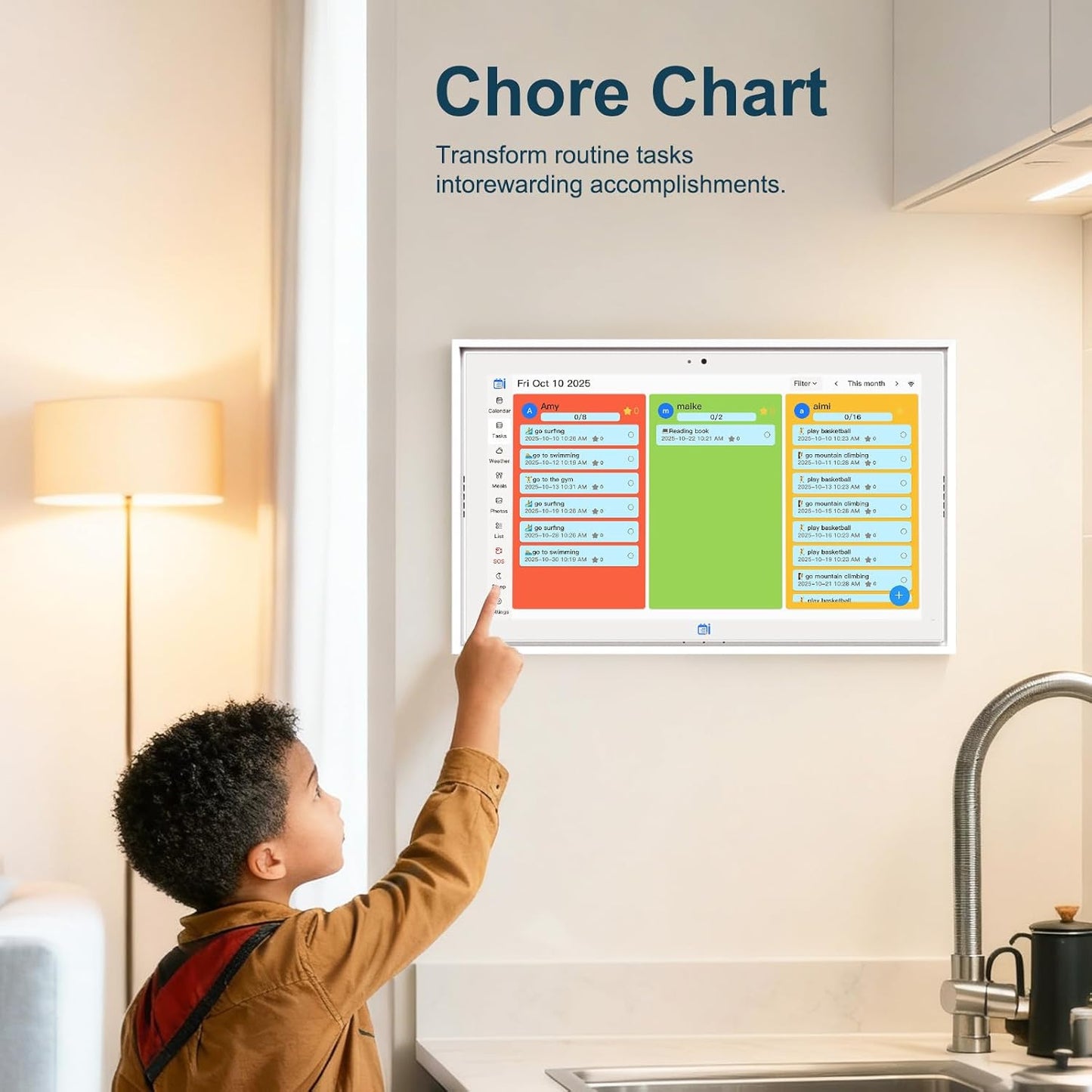 15.6 inch Digital Calendar Wall Planner & Chore Chart, IPS Touchscreen Interactive Display, Smart Family Schedules, Digital Picture Frame for Seamless Scheduling, Gift for Christmas Family (White)