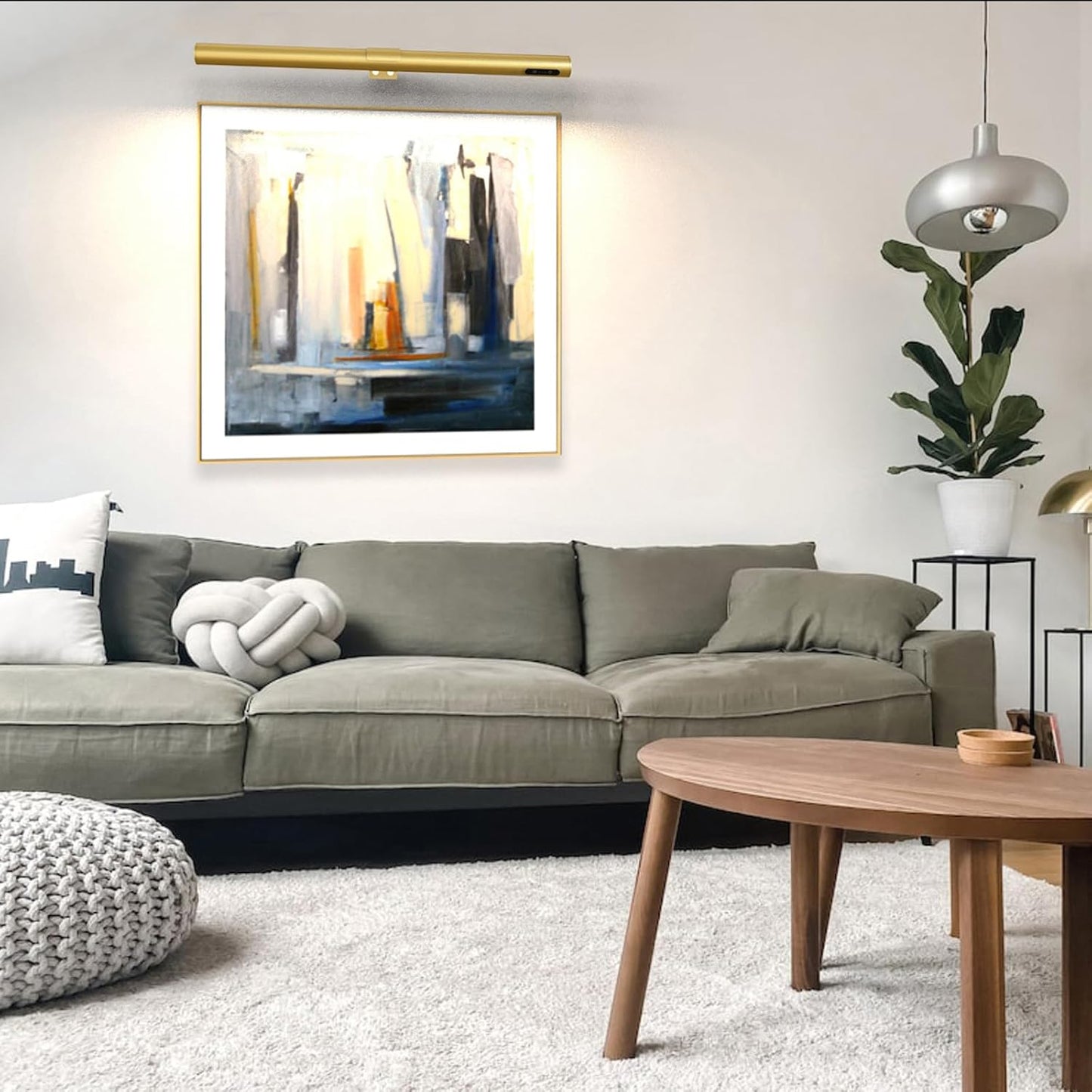 19.7inch Battery Operated Wireless Picture Light，Remote Control Painting Display Lights, Rechargeable Wall Lights with Three Modes and Power Display for Art Frame（Gold