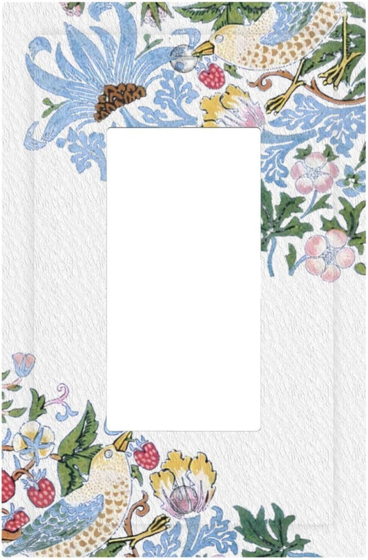 Decorative Outlet Covers Retro Morris Strawberry Rustic Plant Bird 1 Gang Single Decora GFCI Device Light Switch Covers Plate 1 Rocker Wall Plate Jumbo Faceplate