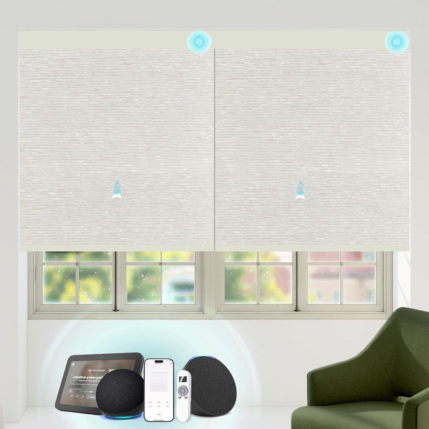 Motorized Blinds with Remote Custom Size Blackout Smart Roller Shades Compatible with Alexa Google, Electric Blinds for Windows