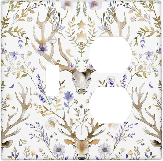 Wallplates Gothic Retro Floral Damask Elk Wild Flower 1 Toggle 1 Duplex Switch Plate Electrical Gfci Faceplate Decorative Light Switch Covers For Bed Room Living Room Decor
