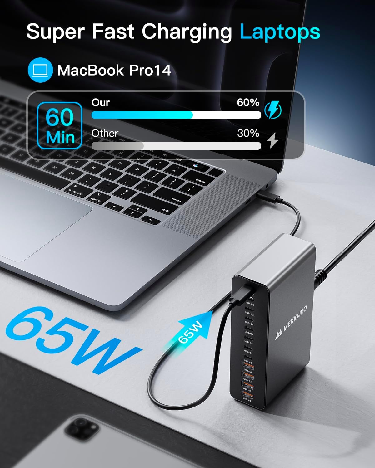 Aluminum Alloy 380W Charging Station Fast USB C Charger Block 12 Ports 65W Laptop GaN Charger for MacBook Pro/Air/iPad Pro/iPhone (Gray)